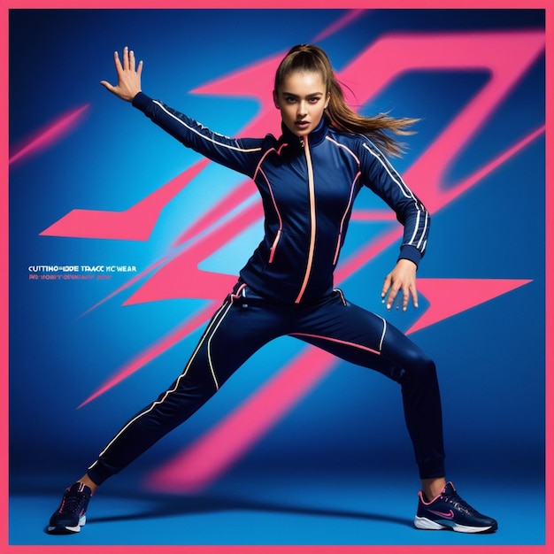 Photo a young woman clad in sleek hightech tracksuit