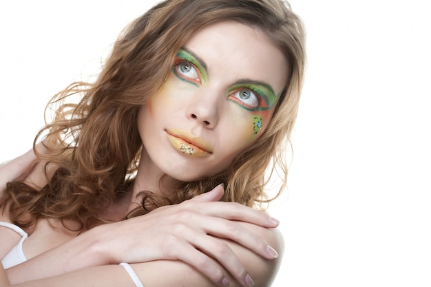 Young woman. Closeup. Creative makeup. 