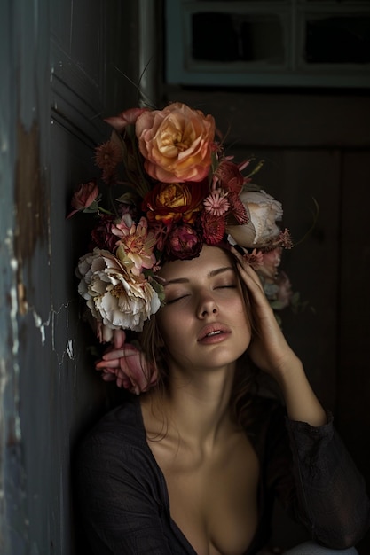 Photo young woman closeup with attractive head dress cultural ethic dress