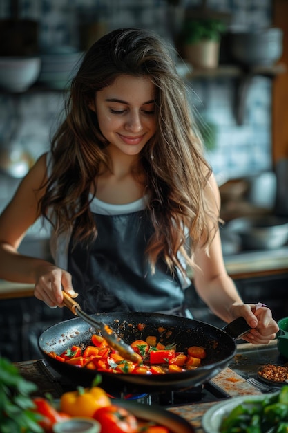 Young woman cooking in the kitchen