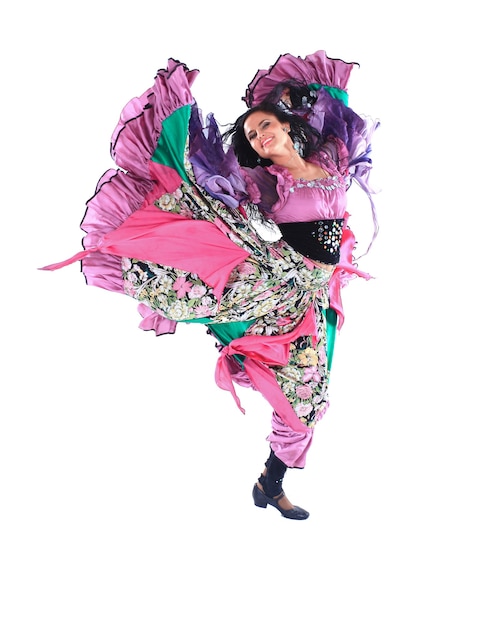 Young woman dancer in a Gypsy costume.