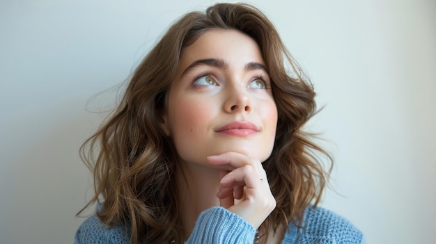 Photo young woman daydreaming thoughtfully