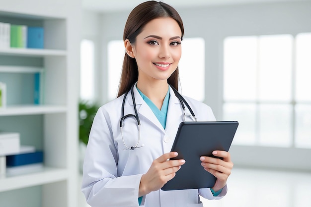 Young woman doctor holding a tablet pc