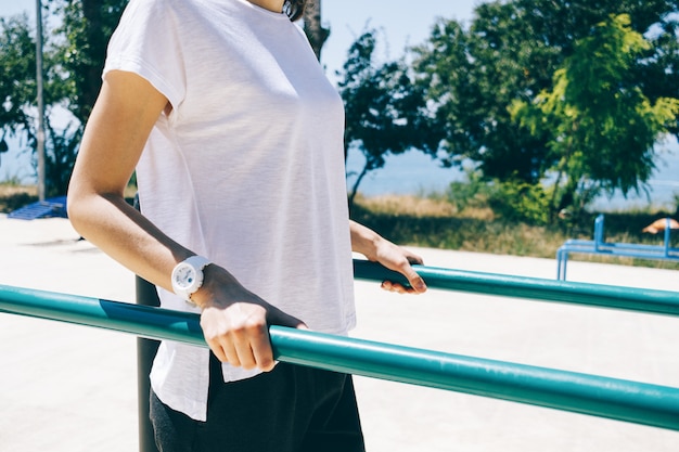 Young woman doing sports exercises