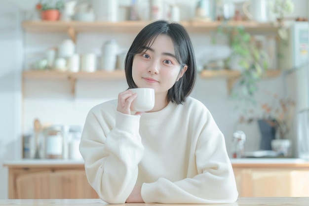 Young woman eating food at home