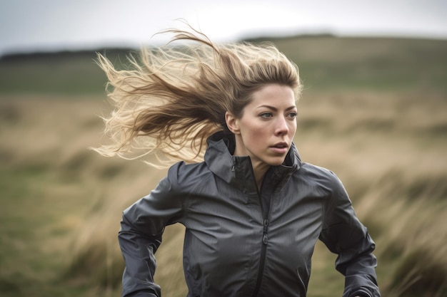 A young woman enjoying a run outdoors created with generative ai