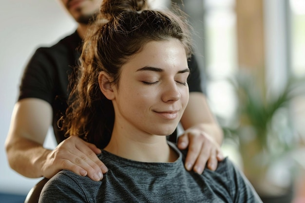 Young woman enjoying shoulders massage