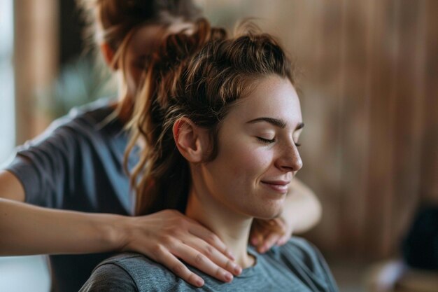 Photo young woman enjoying shoulders massage