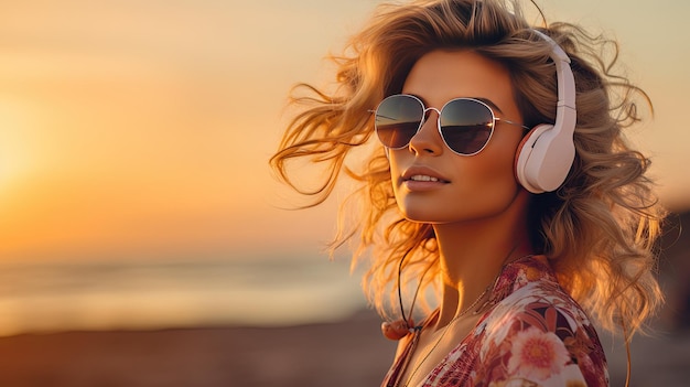 Young woman enjoys beach party