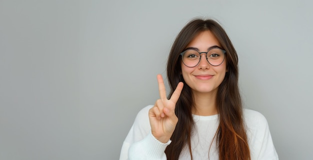 Young Woman Expressing Joy with a Peace Sign