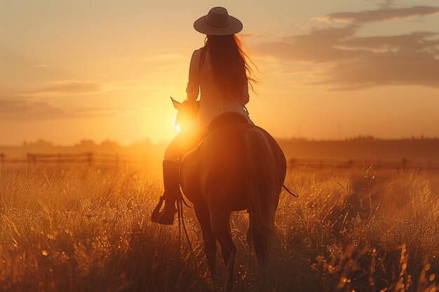 Young Woman Gallops Across Field on Horseback