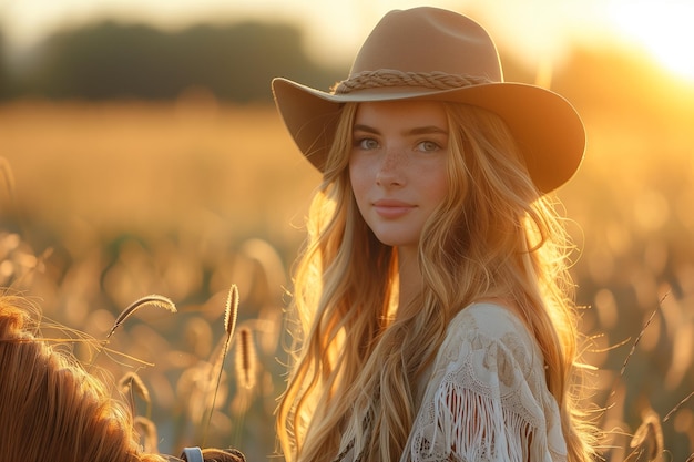 Young Woman Gallops Across Field on Horseback