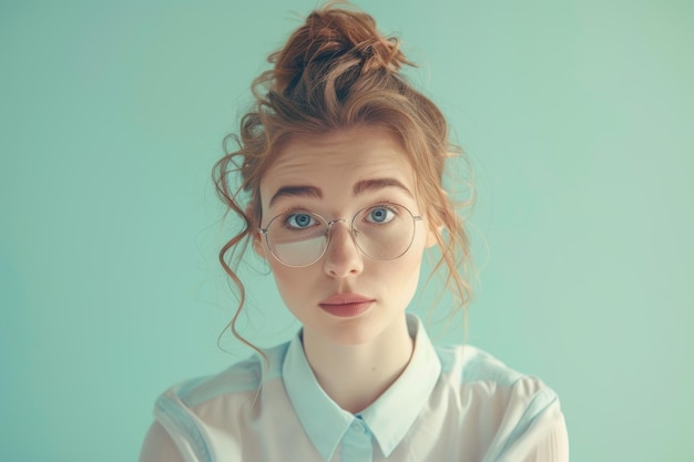 Young Woman In Glasses Working In An Office