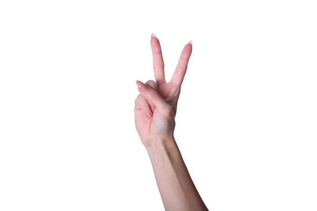 Young woman hand isolated on white background