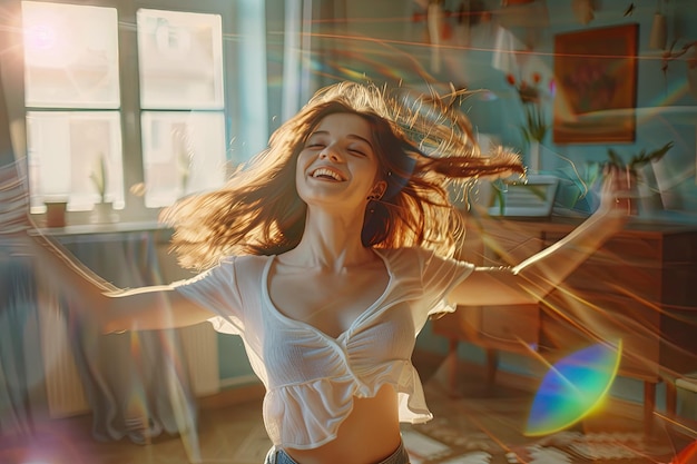 Young woman happy and fun dance in room