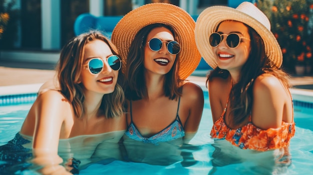 Young woman having fun by the pool on a hot summer day Generative AI