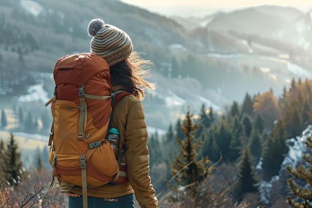 Young Woman Hiking and Camping in Natural Setting