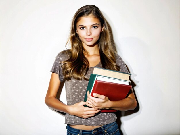 A young woman holding books academic study knowledge pursuit library visit student essentials