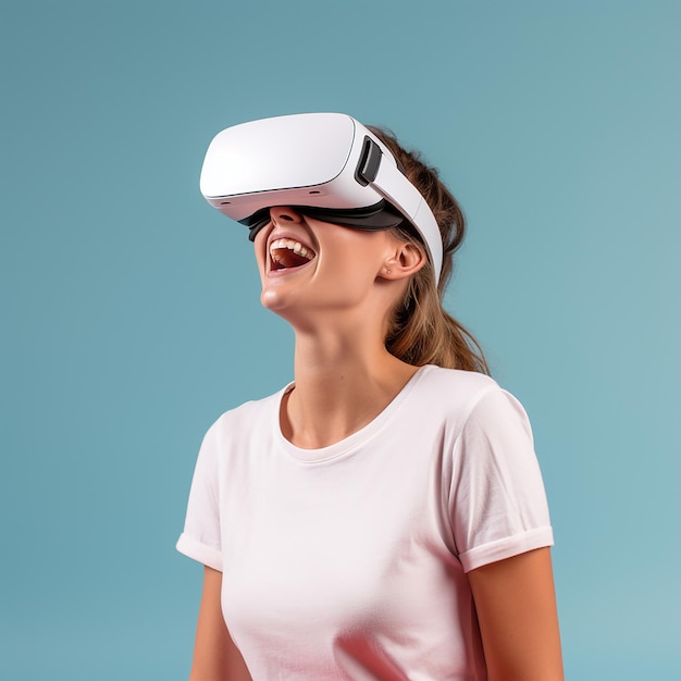 Young Woman Holding Virtual Reality Headset with Anticipation