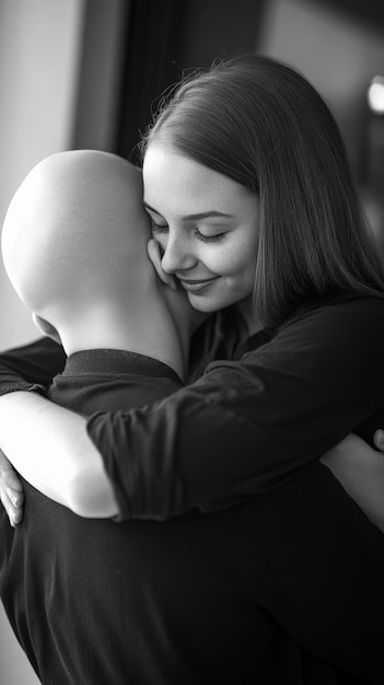 Photo young woman hugging bald friend symbolizing cancer solidarity and hope breast cancer awareness