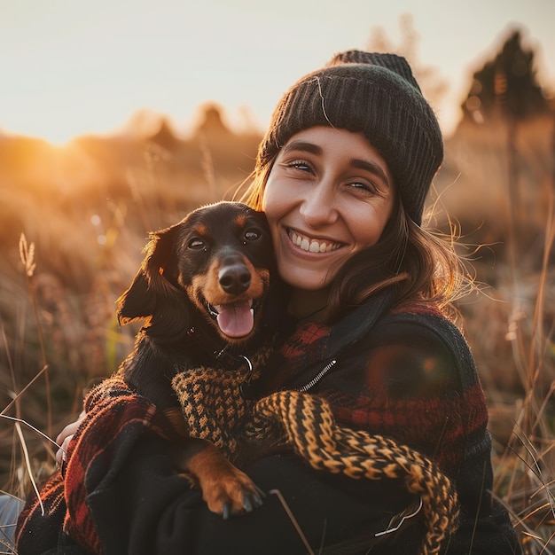 Photo young woman hugging her dog animal