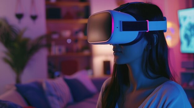 Young Woman Immersed in Virtual Reality