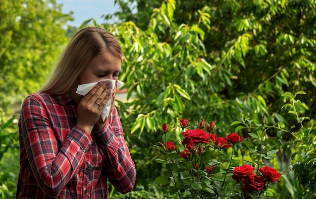 A young woman is allergic to flowers