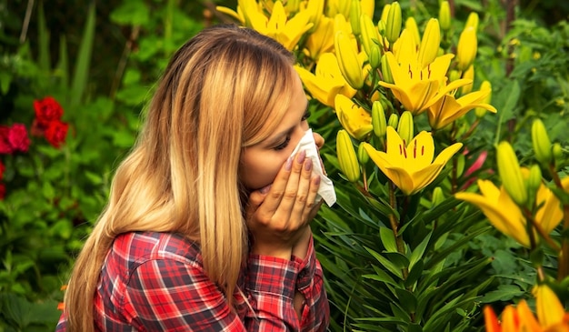 A young woman is allergic to flowers