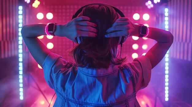 A young woman is standing with her hands on her head