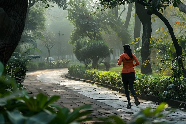 Young Woman Jogging in Park Embracing a Healthy Lifestyle