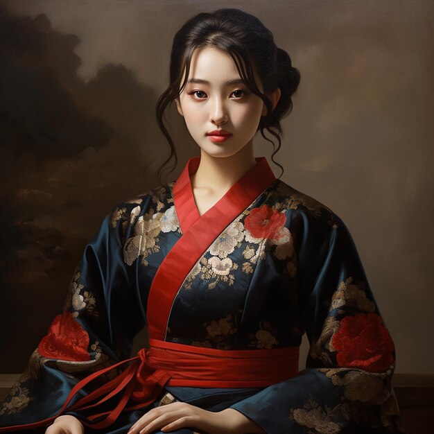 Young Woman in Korean Hanbok Clothing