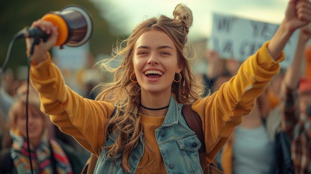 Photo young woman leading a protest