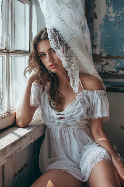 Young Woman Leaning Against Window