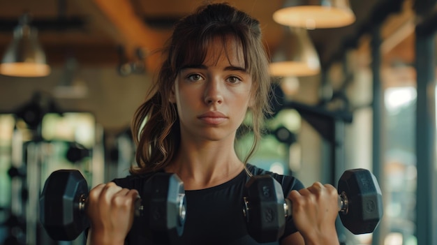 Young Woman Lifting Weights in a Gym