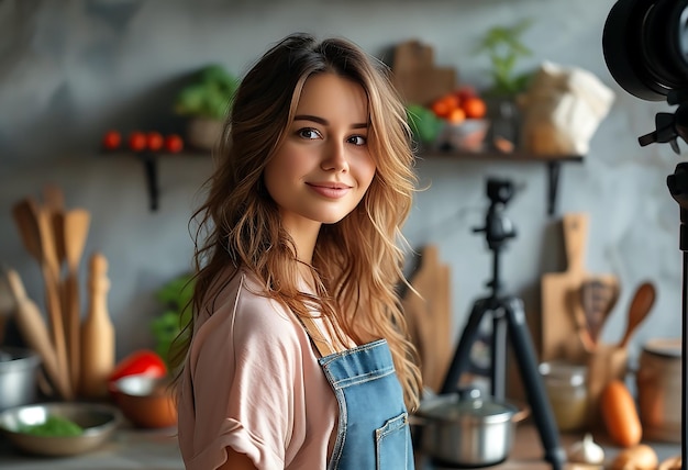 Young woman livestreams selling products from home emphasizing the convenience of online shopping