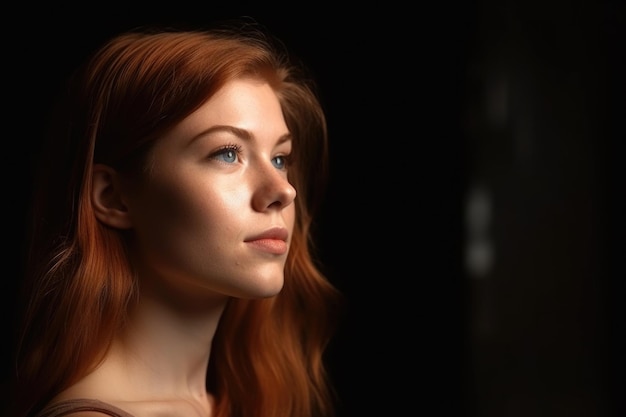 A young woman looking away from camera with copyspace created with generative ai