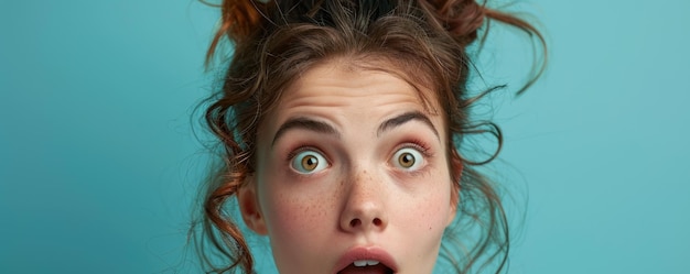 Photo young woman making a funny surprised face with wide open eyes