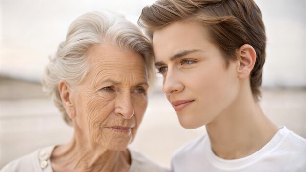 Photo a young woman and an older woman stand together both looking at the camera