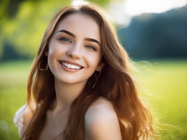 Young woman outdoors smiling looking at camera confident beautiful