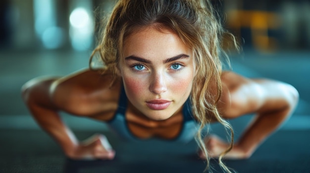 Young Woman Performing PushUp Exercise