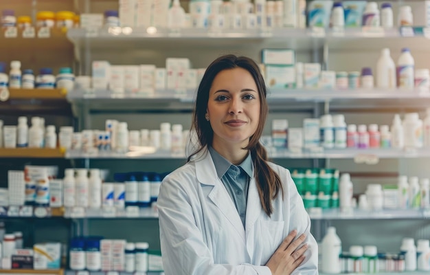 Young woman pharmacist at pharmacy AI Generated