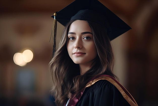 a young woman posing for a photo in her graduation gown