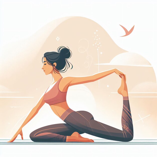 Young woman practices yoga Physical and spiritual practice Vector illustration Young girl doing yoga practice isolated on white background