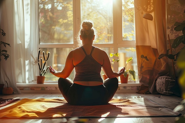 Young Woman Practicing Relaxation Yoga in Autumnal Home Setting