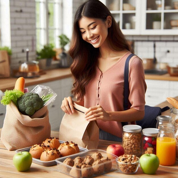 Young woman prepping food for school lunch