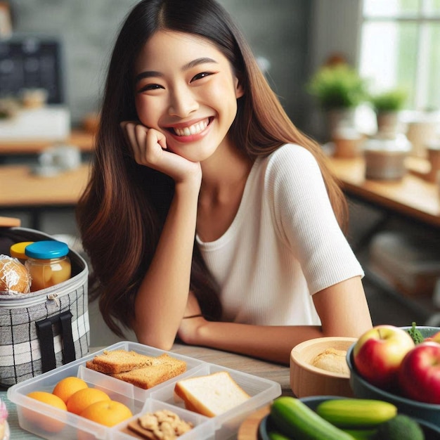 Young woman prepping food for school lunch