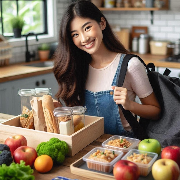 Young woman prepping food for school lunch