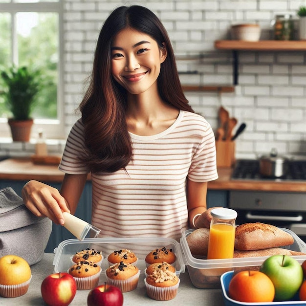 Young woman prepping food for school lunch