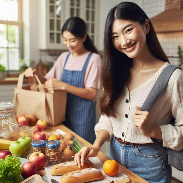 Young woman prepping food for school lunch