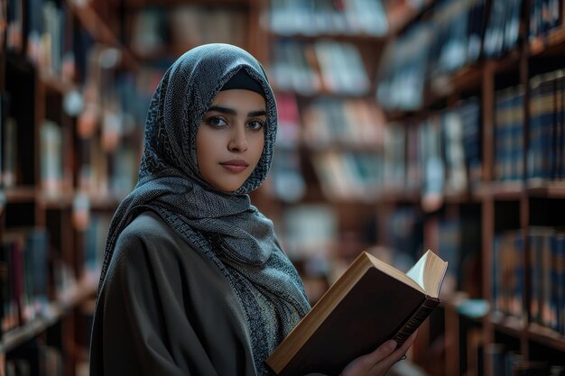 Young Woman Reading in a Library